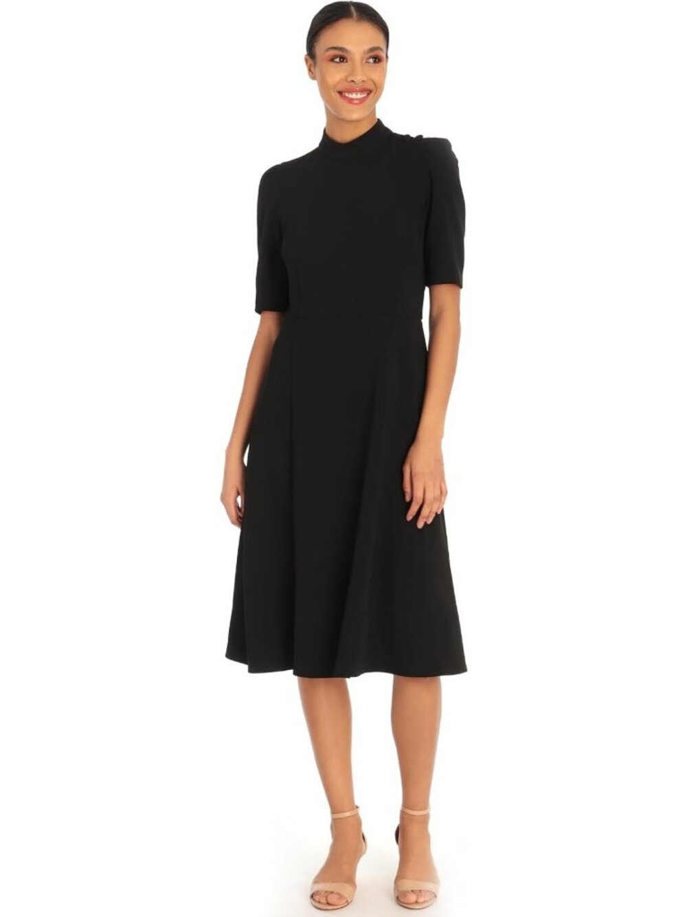 Chic Mock Neck Crepe Fit and Flare Dress | Career Office Workwear & Dinner